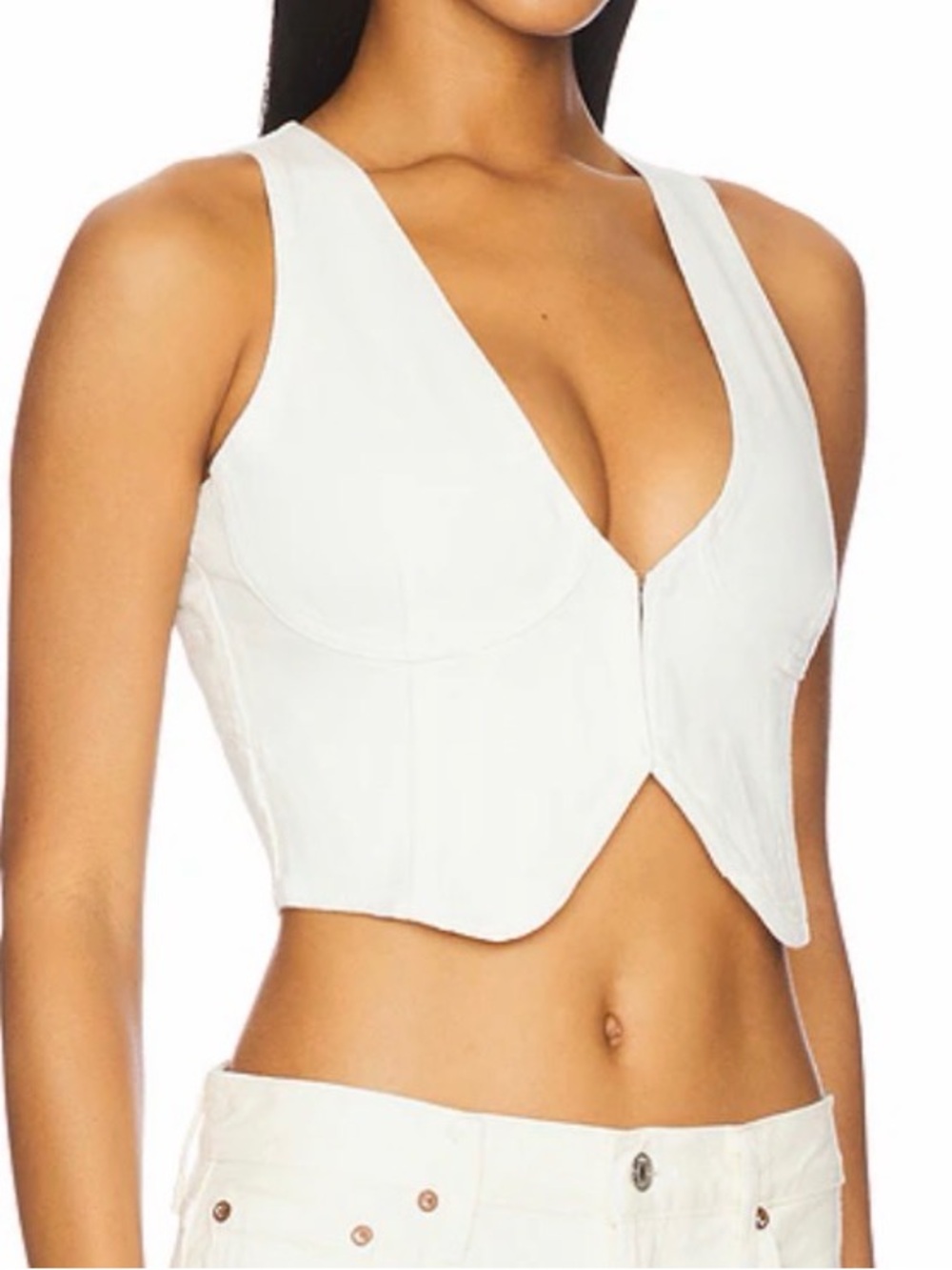 Good American White V-Neck Crop Bustier